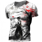 Jaapani Samurai T-s&auml;rk 3D Jaapani stiilis prindiga L&uuml;hikeste varrukatega Topid T-s&auml;rgid Vabaaja Retro Meeste T-s&auml;rk Oversized Vintage meester&otilde;ivad L