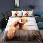3D Cartoon Bear voodipesukomplekt Armas karu suletekk ja padjap&uuml;&uuml;r 2/3 t&uuml;kki Lastetoa t&auml;issuuruses pehme kodukaunistus AU Double 180x210cm
