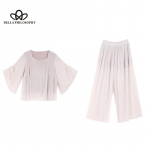 Suvised korea moepluusikomplektid Vintage plisseeritud vabaaja pluusis&auml;rgid+k&otilde;rge v&ouml;&ouml;kohaga pikad seelikud 2-osalised OL-komplektid M-4XL M hall v&auml;rv