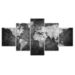 ArtSailing 5-osaline l&otilde;uend mustvalge maailmakaardi maalimine HD-pildid seinakunst Elutoa kodukaunistus plakat 40x60cm*2 40x80cm*2 40x100cm*1 gray