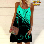 Naiste lillekunsti joon, muruga tr&uuml;kitud minikleit, varrukateta peokleit, suvine rannakleit, p&auml;ikesekleit XS roheline