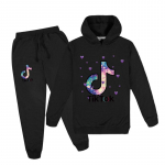 Vabaaja unisex laste spordi&uuml;likond lastele pikkade varrukatega Tik Tok tr&uuml;kitud kapuuts + p&uuml;kste komplekt Moodne kapuutsiga sviiter + p&uuml;ksid 130cm must