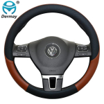 100% DERMAY Brand Leather Car Steering wheel Cover Anti-Slip for Volkswagen VW Polo gti 6r Sedan Auto interior must