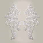 1 Paar pulmade pruudi pitsi aplikatsioonikangas k&auml;sit&ouml;&ouml;, lilledega tikitud isetegemise plaastrid &otilde;mblusmotiiv valge