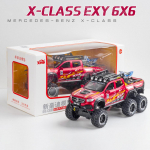 1:28 skaalaga suure rattaga Benz X-CLASS EXY 6X6 metallist mudel, heleda heliga Monsters pikap, survevalatud auto tagasit&otilde;mmatav sulamist m&auml;nguasi 1/28-21x8.5x9cm punane