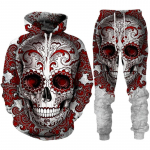 Isiksus gooti pealuu 3D prindiga kapuutsiga p&uuml;kste komplekt meeste/naiste naljakas Halloweeni t&auml;navar&otilde;ivaste riietus&uuml;likond hiphop 2-osaline spordidress L