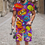 Suvine meeste T-s&auml;rgi komplekt Hip Hop Naljakas l&uuml;hikeste varrukatega T-s&auml;rk L&uuml;hikesed p&uuml;ksid 2-osaline spordidress V&auml;rviline vabaaja spordi&uuml;likond Unisex r&otilde;ivad 4XL