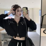 Vintage Y2K K&auml;rbitud kampsun Naiste Harajuku Kpop &Otilde;&otilde;nes kootud Sviiter Korea moodne T&otilde;mblukuga trikotaaž Topid Grunge S must