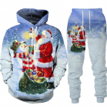 J&otilde;ulune 3D Prinditud kapuutsiga kost&uuml;&uuml;m, s&uuml;gisene talv Pullover Meeste Naiste komplektid Vintage dressir&otilde;ivad Unisex Hoodie + P&uuml;ksid Kaheosaline komplekt S