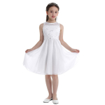 Laste t&uuml;drukute varrukateta pitskleit Juunior pruutneitsi pulmakleit Lillet&uuml;druku kleit tantsuballile 9-10 Years