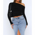 Moodsad Slim Fit Skew kraega T-s&auml;rgid Naiste T&auml;isvoldeeritud &otilde;lgadeta T-s&auml;rgid Topid Vabaaja elegantne valge T-s&auml;rk 30646 XS must