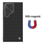 NILLKIN Samsung Galaxy S24 Ultra telefoni&uuml;mbrisele Tekstuuriga Prop Magnetkaanega Kaamera kaitse Tagakaas Magnetic Black