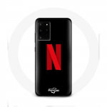 Samsung Galaxy S11 Plus Netflixi logoga &uuml;mbris punasel mustal taustal