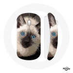 Juhtmeta hiir Siniste silmadega mustvalge siiami kass