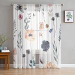 Akvarell Lilletaime Lehed L&auml;bipaistvad aknakardinad T&uuml;llkardinad elutuppa Magamistoa Hotelli kodukaunistus Voile kardinad 135W x 114H(cm)