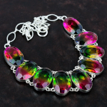 Fasetseeritud Mitmev&auml;rviline Turmaliinist Kaelakee 925 Sterling H&otilde;bedast Kaelakee Reguleeritava Ahelaga Kaelakee K&auml;sit&ouml;&ouml;na Valmistatud Antiikne Kaelakee Kivist Ehted Kingituseks Adjustable