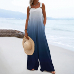 Naiste kombinesoonid vabaajaprinteriga laia jalaga kombinesoonid, rinnahoidjaga varrukateta rihmad, taskutega r&otilde;ivad L sinine