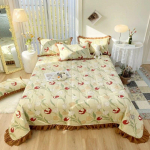 Prantsuse vanaaegne tepitud puuvillane voodikate, kahekordne 230x250 cm, lilleline volangiga voodilina, pehme kahe padjavarrega, 3 tk 230x250cm 90x98inch