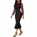 Block Long Patchwork v&auml;rviline peol pits Bodycon varrukatega naiste Fishtail Midi kleit L punane