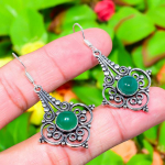 Natural Green Onyx Gemstone Handmade 925 Sterling Silver Earring 1.97 g8m31