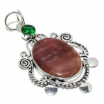 Natural Strawberry Quartz, Peridot 925 Sterling Silver Pendant 3.27 f4t03