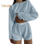 2 tk/komplekt Naiste top l&uuml;hikesed p&uuml;ksid, &otilde;&otilde;nsad, elastsed v&ouml;&ouml;kohad lahtised pikad varrukad O kaela &otilde;huke &uuml;hev&auml;rviline hingav pehme koduriiete T-s&auml;rk l&uuml;hikeste p&uuml;kste komplekt M helesinine v&auml;rv