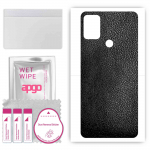 apgo Protective Skin Sticker for the back compatible with LG W41, Wrap Film, Foil, Vinyl - Pattern Black Leather