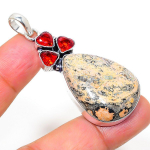 Natural Leopard Skin, Garnet Gemstone 925 Sterling Silver Pendant 2.21 u9m11