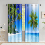 Suvine rand kookosp&auml;hklipuu vari Kardinad Elutuba Magamistuba Kodukaunistus Mere p&auml;ikeseloojangu maastik Digitaalprintimine &Otilde;hukesed kardinad 100W130H(CM)40x51in&Hook