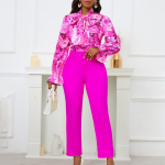 Naiste 2-osaline komplekt Vintage Fashion Print pikkade varrukatega s&auml;rk+p&uuml;ksid, 2-osaline kontorikomplekt vabaaja elegantne naiste kaheosaline komplekt koos v&ouml;&ouml;ga XXXL punane