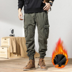 Mitmetaskulised Talvised Cargo P&uuml;ksid Meestele Fliisvoodriga Paksud Soojad Kitsa L&otilde;ikega Jooksup&uuml;ksid Streetwear Vabaaja Puuvillased Termop&uuml;ksid 30