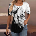 Naiste puhvis l&uuml;hikeste varrukatega tuunikatopsid, plisseeritud kaelusega pluusid vabaaja kevadsuvised T-s&auml;rgid L must