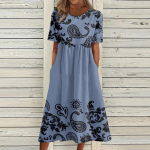Naiste suvekleit vabaaja tr&uuml;kitud l&uuml;hikeste varrukatega rannakleit L sinine