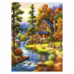 DIY teemantmaal Kaunis maastik ristpistes komplekt Mosaiikkunst Teemantmaal T&auml;isringi teemantidega kodukaunistus Round 30x40cm