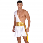 Meeste Vana-Kreeka Cosplay Riietus Seksikas Toga Kost&uuml;&uuml;m &Uuml;he &Otilde;laga Volangseelik Metallik R&uuml;&uuml;statud V&ouml;&ouml;ga Seelik Halloweeni Peoks 3XL valge