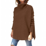 Moodne Turtleneck Oversized kootud kampsun Naiste l&otilde;hestatud elegantne avara pikkade varrukatega pullover kampsun vabaaja suures suuruses soliidsed džemprid Topid riided 1152 XXL pruun