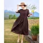 Johnature Naine s&uuml;gisene ni&scaron;&scaron; Jacquard O-kaelusega poolvarrukatega kleit Vintage &uuml;hev&auml;rviline liibuv kleit M kohv