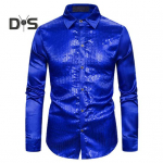 Meeste S&auml;rk Klubi tantsus&auml;rk L&auml;ikiv litriga rev&auml;&auml;riga &uuml;he rinnaga Slim Fit V&auml;rviline triip, l&auml;ikiv pikkade varrukatega Performance Meeste topp 2XL lilla