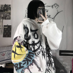 Gooti multifilmi hip hop kapuutsid, naiste jaapani naljakad punk-suured kapuutsiga kampsunid, s&uuml;gisesed pikkade varrukatega naiste pusad XXXXL valge