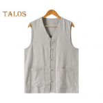 Meeste suvevest &uuml;herealine retro-hiina stiilis s&otilde;lmn&ouml;&ouml;bid, vabad varrukateta V-kaelus, taskud, puhast v&auml;rvi vabaaja topp L hall