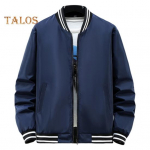 Meeste pesapallijope aluskrae pikkade varrukatega triibuline lapiline v&auml;rviline spordimantel T&otilde;mblukuga Plekk Taskutega j&otilde;usaaliriided L sinine