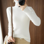 YYFS Naiste mood vabaaja s&uuml;gistalv &uuml;hev&auml;rvilise tr&uuml;kiga pikkade varrukatega k&otilde;rge kaelusega topid Naiste riided Villased kudumid Kampsunid S valge