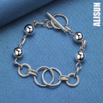 925 Sterling h&otilde;bedane mitme ringiga palliga sileda helmeketi k&auml;ev&otilde;ru Moodsad pulmaehted 20CM