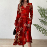 Naiste s&uuml;gis- ja talvine vabaajamoe V-kaelusega pikkade varrukatega j&otilde;ulutr&uuml;kiga pikk kleit XXL