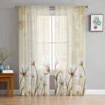 Lill Retro tulbi taim pastoraalses stiilis magamistuba l&auml;bipaistev l&auml;bipaistev kardinad p&uuml;hadekaunistus aken Voile t&uuml;llkardin 135W x 114H(cm)