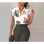 JPNTKY Naistemood vabaaja suve lillemustriga l&uuml;hikeste varrukatega V-kaelusega pluusid ja s&auml;rgid S