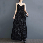 Sametist varrukateta rihmaga naistele m&otilde;eldud uus vintage lilleline vabaaja pikk kleit, vabaaja ja lahtise mustriga, kevad-s&uuml;giskleit