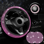 4 tk auto rooliratta kate Auto vees&otilde;iduk &uuml;he v&otilde;tmega k&auml;ivituspeatuse kleebised Bling auto naiste tarvikute komplekt must