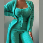 Naiste fliis, 3 tk. Teddy salongir&otilde;ivad, spagetid rihmaga, laiad pikad p&uuml;ksid, udune kimono, hubane pidžaamakomplekt, naiste p&uuml;kste &uuml;likond XL