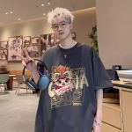 Uus l&uuml;hikeste varrukatega T-s&auml;rk meestele suvel, Korea stiilis trend, lihtne poolvarrukatega topp, Hongkongi stiilis vaba vabaaja br&auml;ndi T-s&auml;rk M must